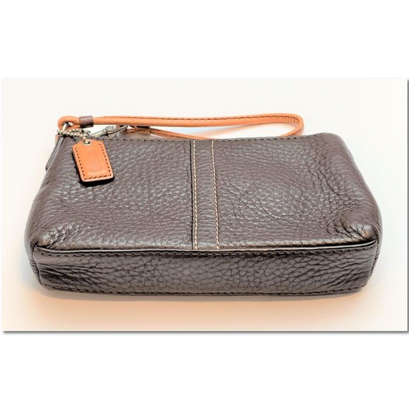 Coach Brown Pebbled Leather Wristlet - Picture 4 of 7